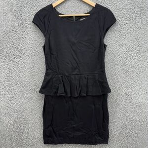 EXPRESS Women 10‎ Black Sheath Ruffle Midi Zip Lined Sleeveless Back Floral Lace